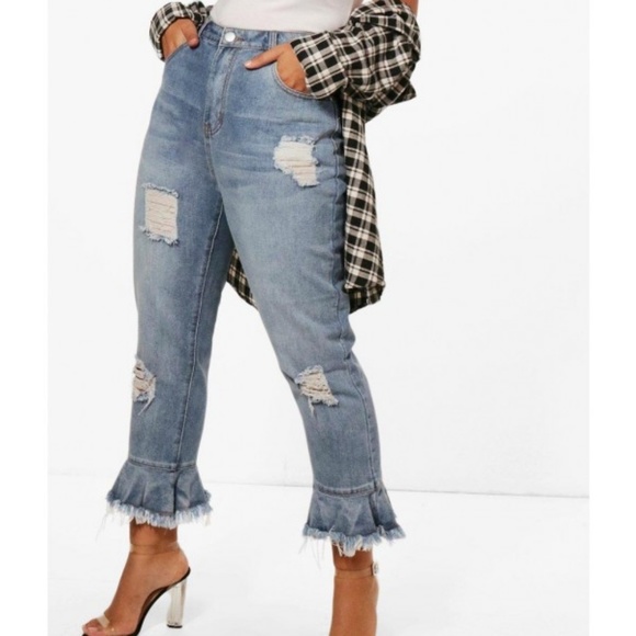 plus size ruffle hem jeans